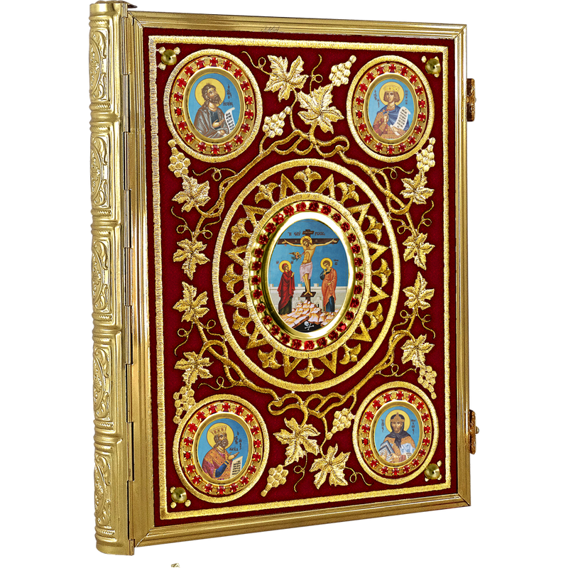 Vine-Design Gospel Book — Gold Tone, Velvet and Stones