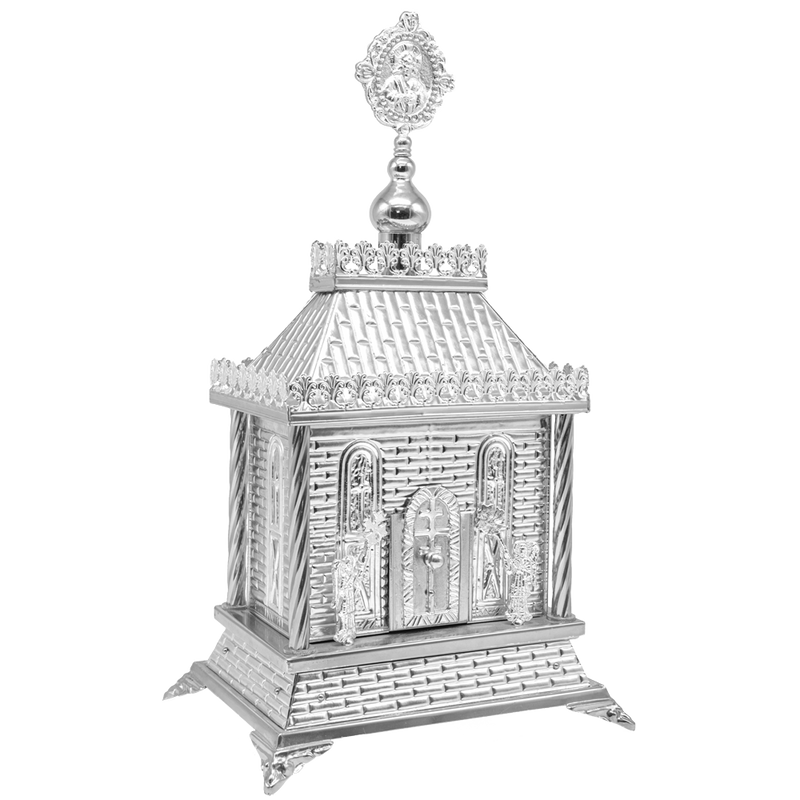 Rectangular Church-Shaped Tabernacle – Silver Tone
