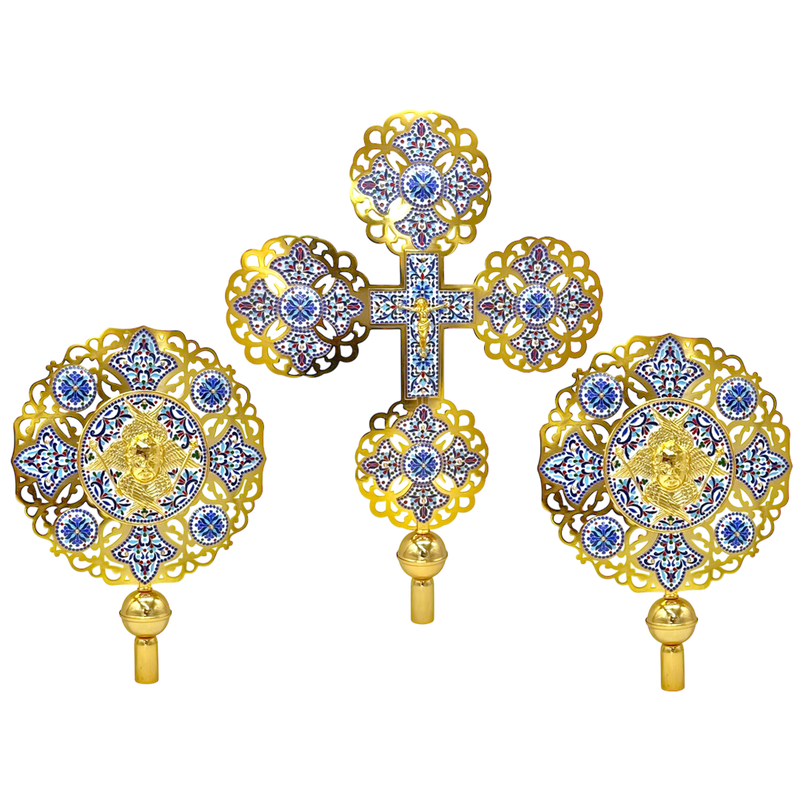 Openwork Processional Fan Set — Gold Tone with Enamel (43-442)