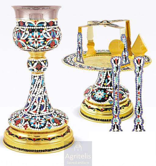 Chalice Set, Gold-Plated Chalice Set, Enamel, ieraskevi.com, Agritelis Church Supplies