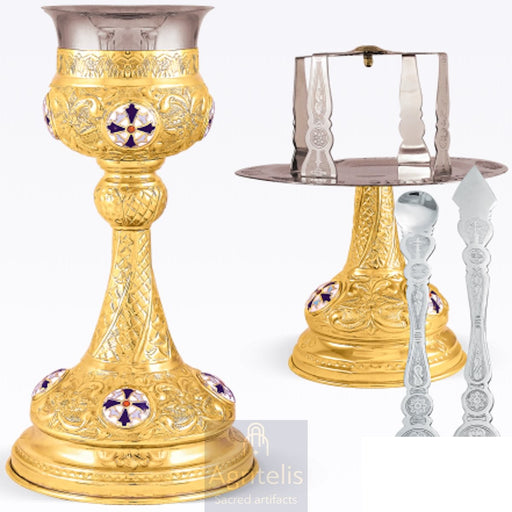 Chalice Set, Gold-Plated Chalice Set, Enamel, ieraskevi.com, Agritelis Church Supplies