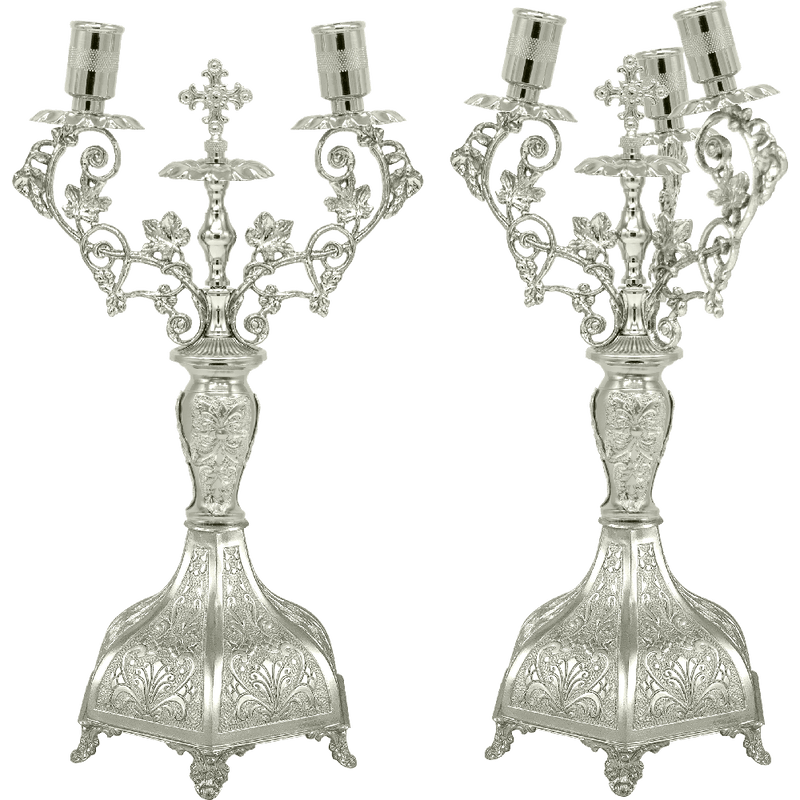Եկեղեցական երկճրագ արծաթագույն — 15 × 15 × 35 cm