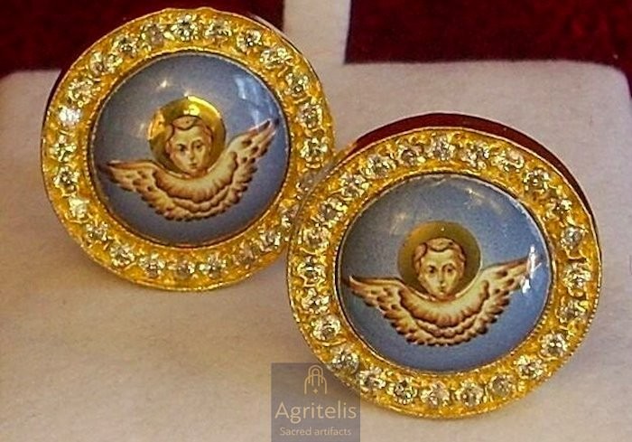 Butoni cu heruvimi din argint placat cu aur 24K
