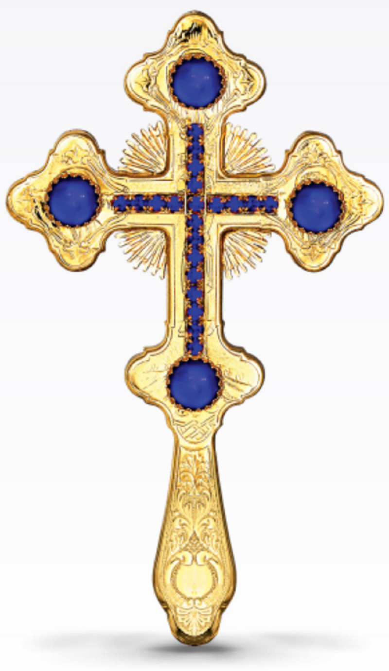 Byzantine Blessing Cross — Gold Plated with Blue Stones