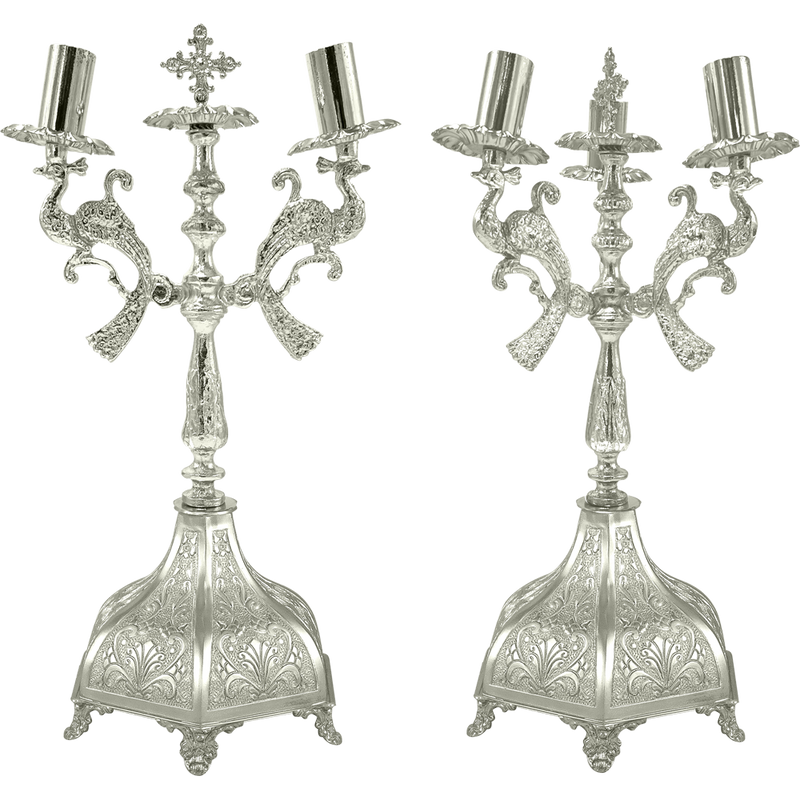 Dikirion and Trikirion — Silver Tone — 15 × 15 × 35 cm