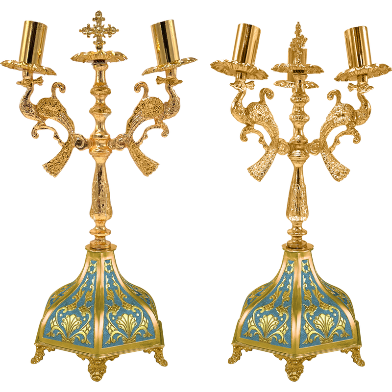 Dikirion and Trikirion — Gold Tone and Enamel — 15 × 15 × 35 cm