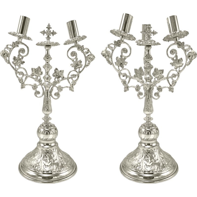 Dikirion and Trikirion — Silver Tone — 13 × 13 × 32 cm