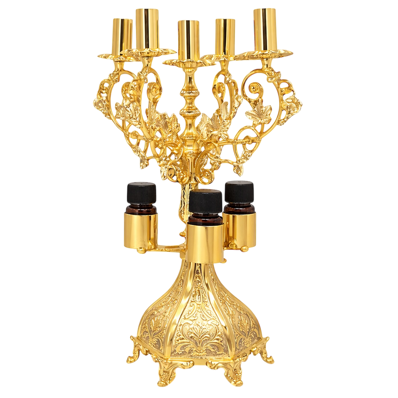 Five-Candle Artoklasia Candlestick — Gold Tone — 24 × 24 × 34 cm