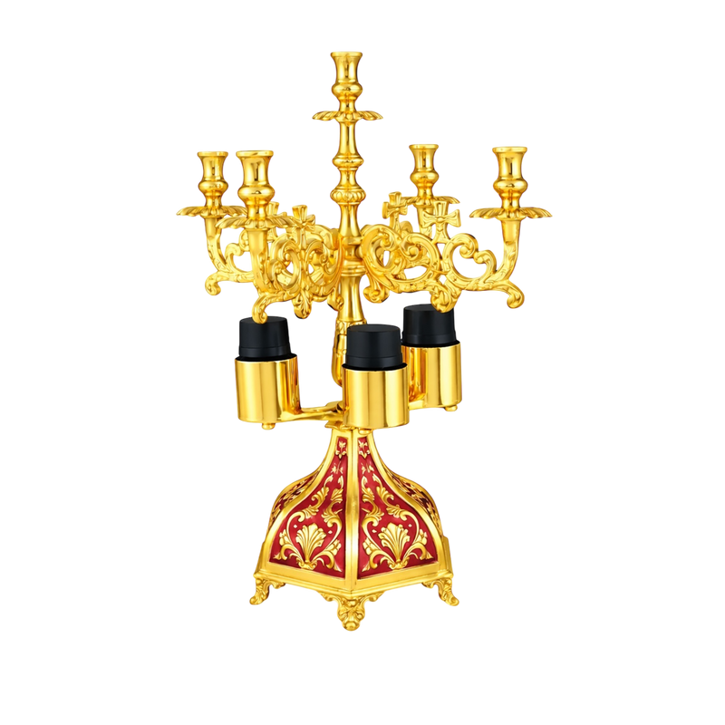Five-Candle Artoklasia Candlestick — Gold Tone and Enamel — 24 × 24 × 34 cm