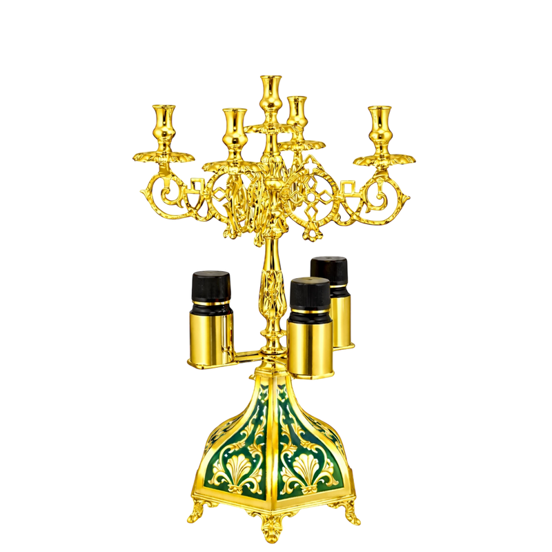 Five-Candle Artoklasia Candlestick — Gold Tone and Enamel — 24 × 24 × 34 cm