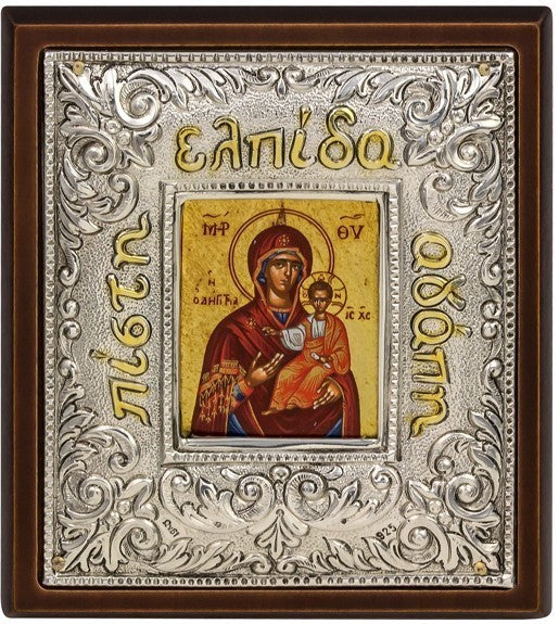 Theotokos Hodegetria Icon in 925 Sterling Silver