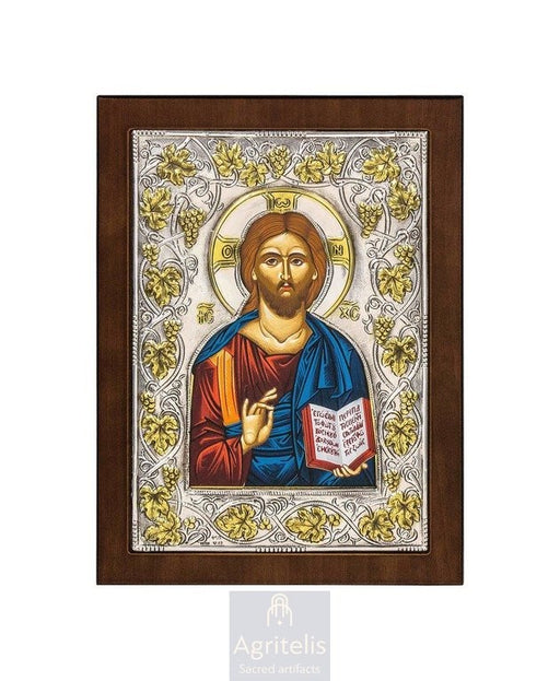 Silver Icon, Agritelis Church Supplies, ieraskevi.com, Christ Pantocrator — 23 x 17cm