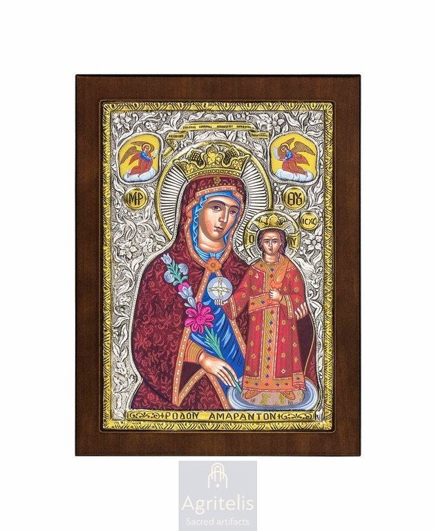 Серебряная икона, Αγριτέλης церковная, ieraskevi.com, БОГОРОДИЦА НЕУВЯДАЕМЫЙ ЦВЕТ   23 x 17cm