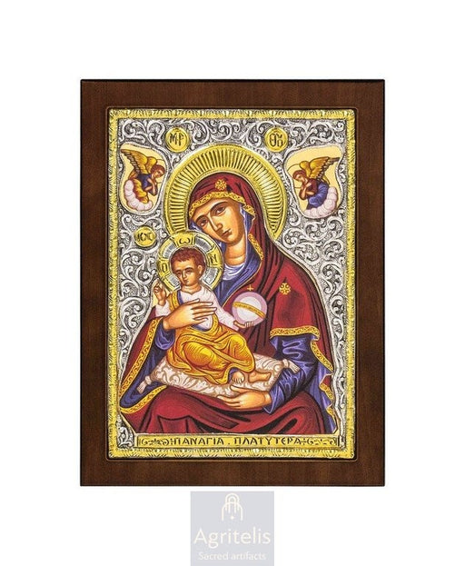Silver Icon, Agritelis Church Supplies, ieraskevi.com, Theotokos the Unfading Rose — 23 x 17cm