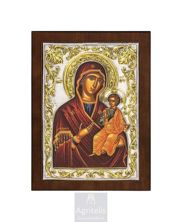 Silver Icon, Agritelis Church Supplies, ieraskevi.com, Theotokos the Unfading Rose — 23 x 17cm