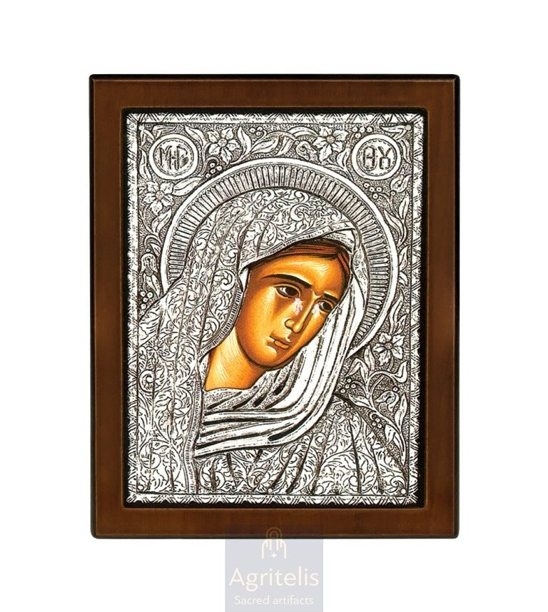 Silver Icon, Agritelis Church Supplies, ieraskevi.com, The Expectant Theotokos — 23 x 17cm