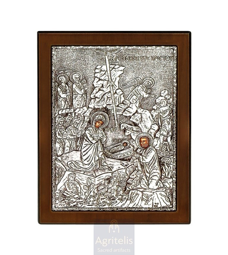 Icoană din argint, Agritelis Church Supplies, ieraskevi.com, Maica Domnului însărcinată — 23 x 17 cm