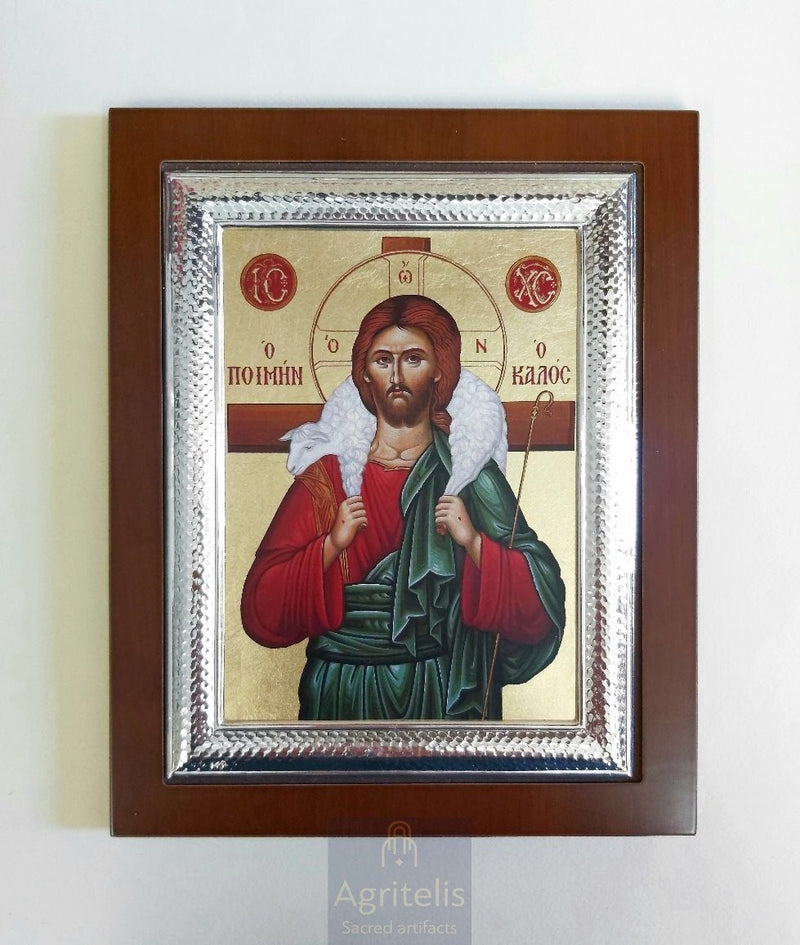 Сребрна икона, Αγριτέλης Црквене ствари, ieraskevi.com, ХРИСТОС ДОБРИ ПАСТИР 26,5 x 21,5 cm