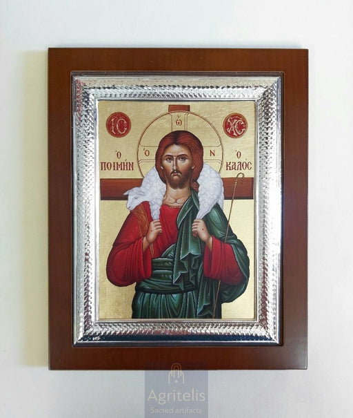 Срібна ікона, Αγριτέλης Церковне, ieraskevi.com, ХРИСТОС ДОБРИЙ ПАСТИР 26,5 x 21,5 cm