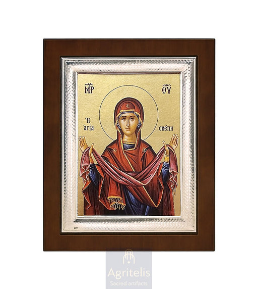 Сребрна икона, Αγριτέλης црквени предмети, ieraskevi.com, Пресвета Богородица Покров 26,5 x 21,5 cm