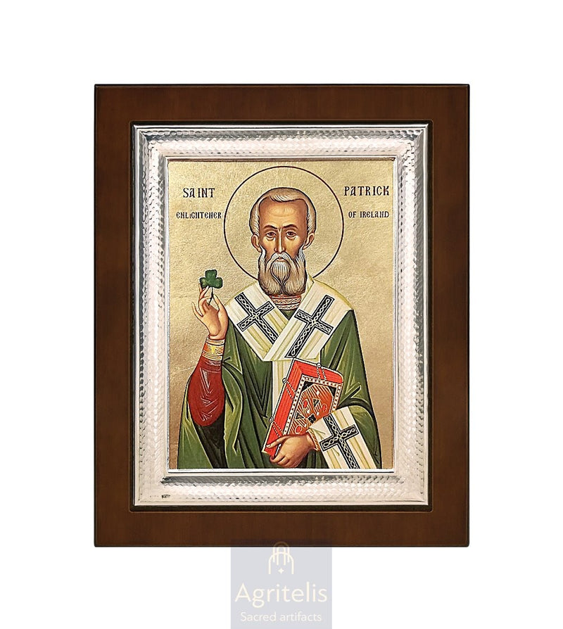 Icoană din argint, Agritelis Church Supplies, ieraskevi.com, Sfântul Patrick — 26,5 x 21,5 cm