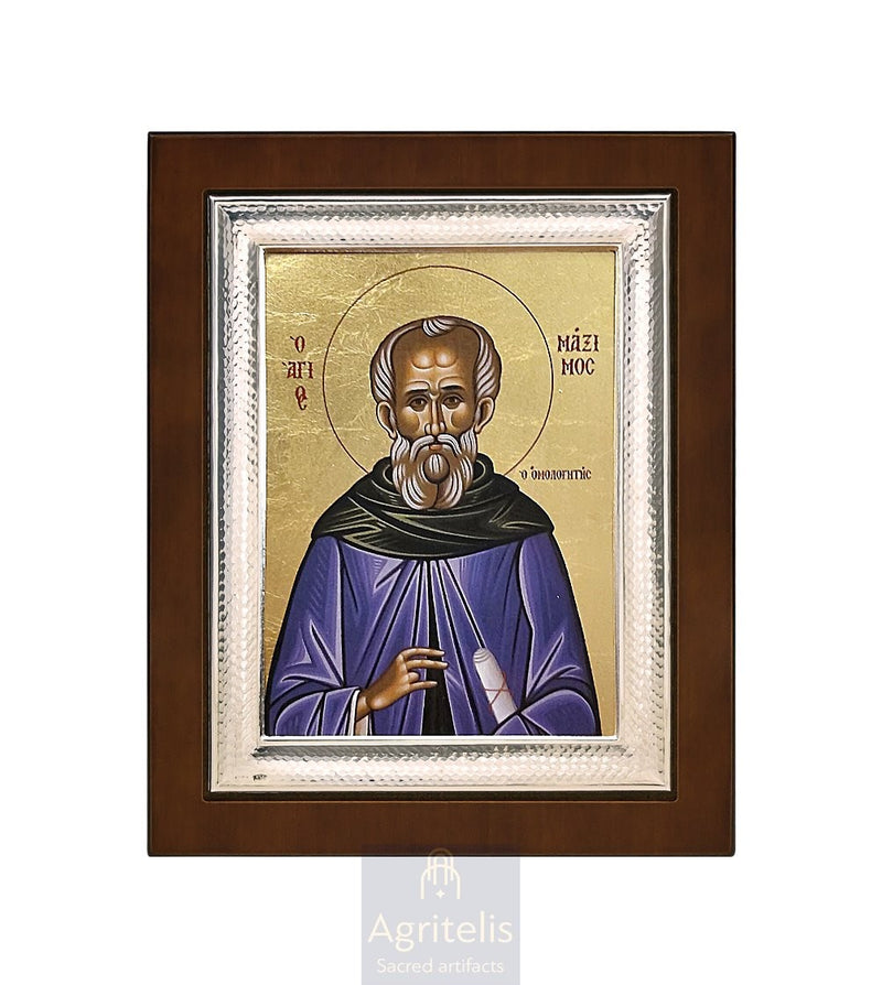 Sfântul Maxim Mărturisitorul — Icoană din argint 925, 26,5 × 21,5 cm