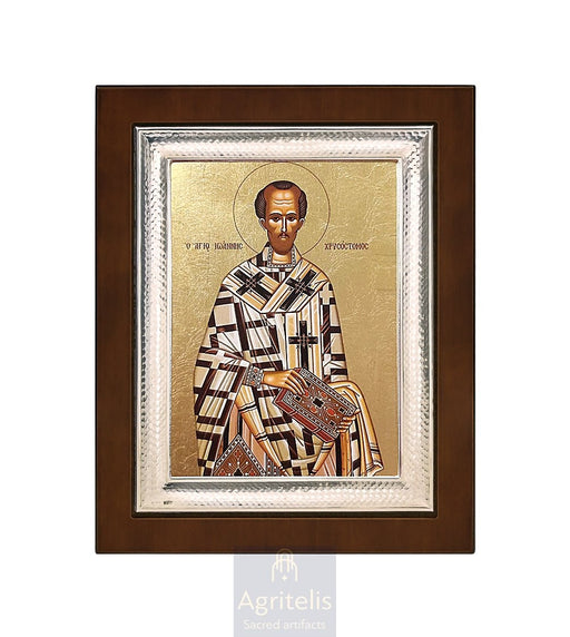 Сребрна икона, Αγριτέλης црквени предмети, ieraskevi.com, Свети Јован Златоусти 26,5 x 21,5 cm