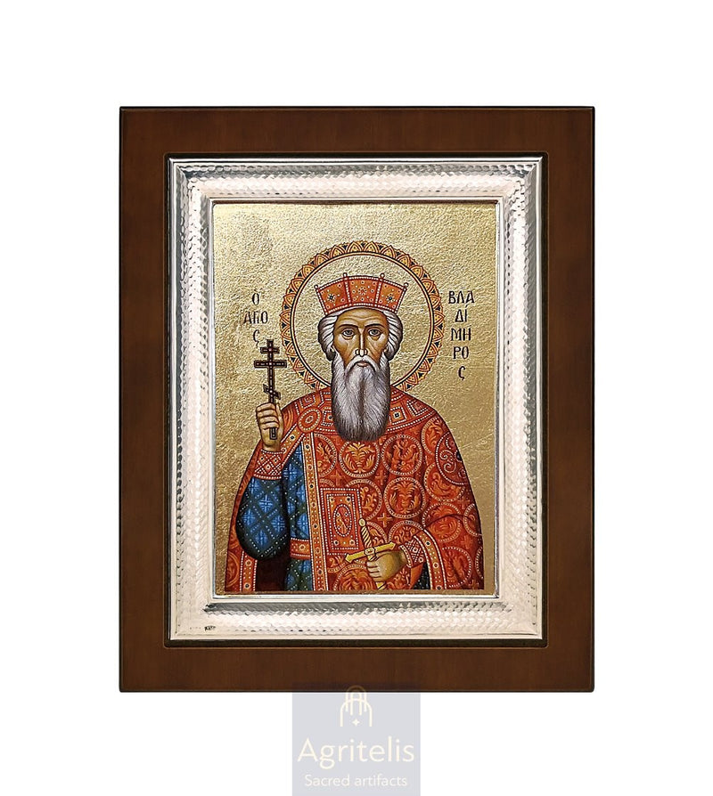 Icoană argintată, Agritelis Church Supplies, ieraskevi.com, Sfântul Vladimir — 26,5 x 21,5 cm