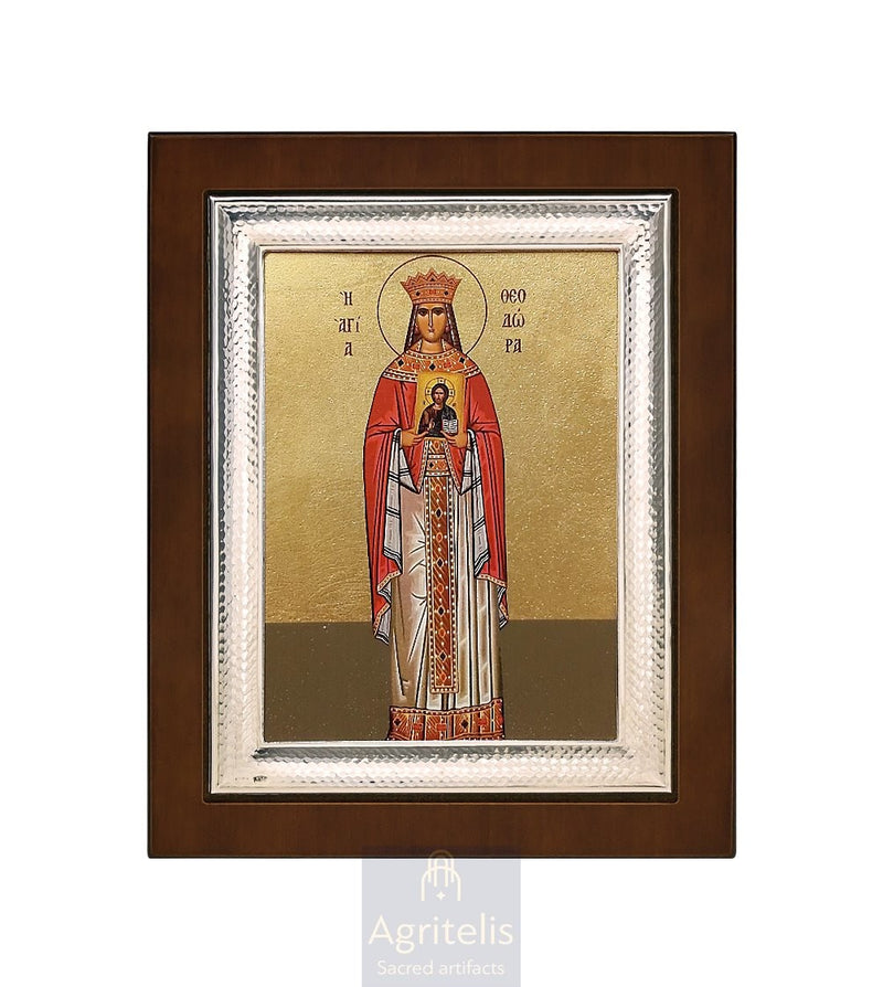 Icoană din argint, Agritelis Church Supplies, ieraskevi.com, Sfânta Teodora — 26,5 x 21,5 cm