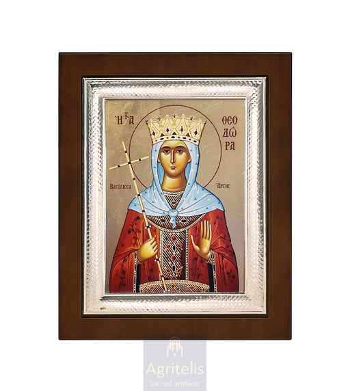 Sfânta Teodora, Regina din Arta — Icoană din argint 925, 26,5 × 21,5 cm