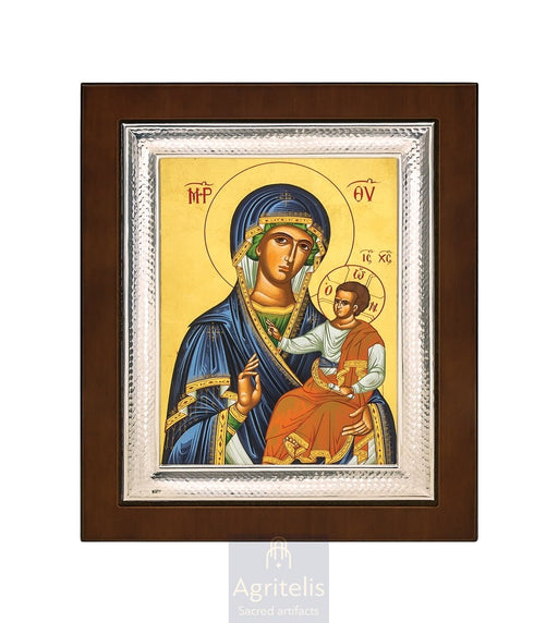 Maica Domnului Hodegitria, Veșmânt Albastru — Icoană din argint 925, 26,5 × 21,5 cm