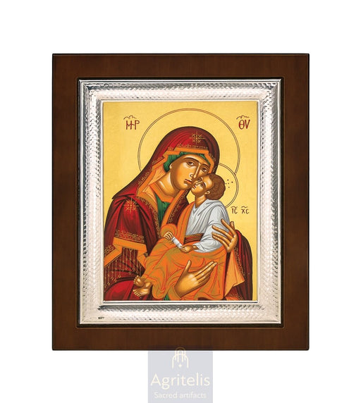 Maica Domnului Glykophilousa — Icoană din argint 925, 26,5 × 21,5 cm