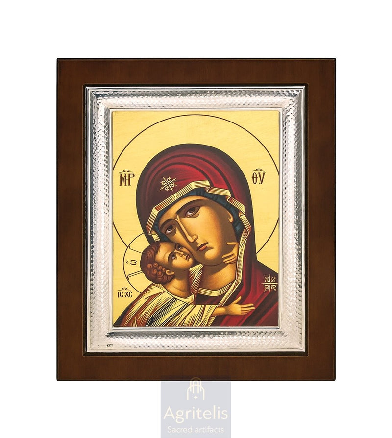 Theotokos Glykophilousa, Bust — 925 Silver Icon, 26.5 × 21.5 cm