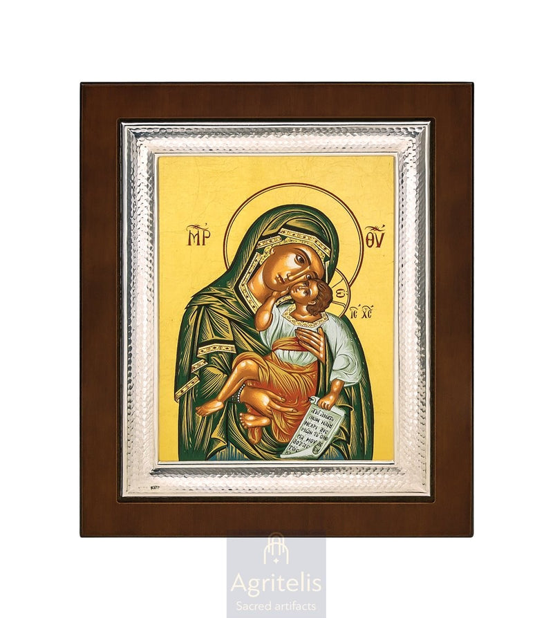 Сребърна икона, Αγριτέλης Църковни, ieraskevi.com, ПАНАГИЯ ГЛИКОФИЛУСА ЗЕЛЕНА РОКЛЯ 26,5 x 21,5 cm
