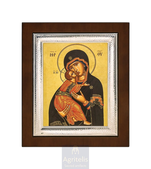 Maica Domnului Glykophilousa de la Vladimir — Icoană din argint 925, 26,5 × 21,5 cm