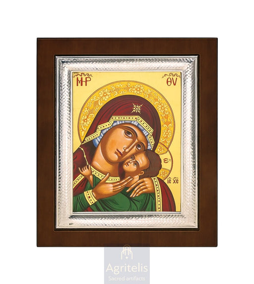 Maica Domnului făcătoare de minuni cu Pruncul — Icoană din argint 925, 26,5 × 21,5 cm