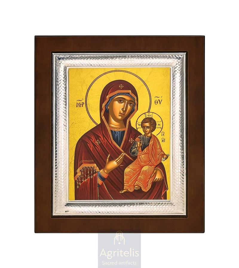 Icoană din argint, Agritelis Church Supplies, ieraskevi.com, Maica Domnului Amolyntos — 26,5 × 21,5 cm