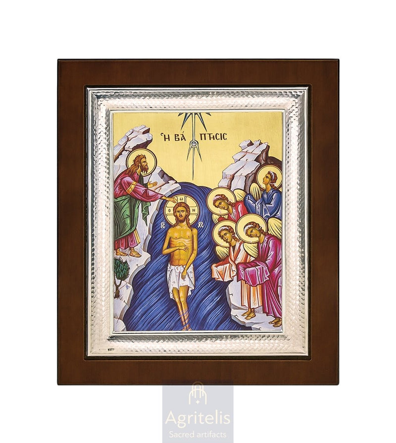 Silver Icon, Agritelis Church Supplies, ieraskevi.com, The Baptism of Christ — 26,5 x 21,5 cm