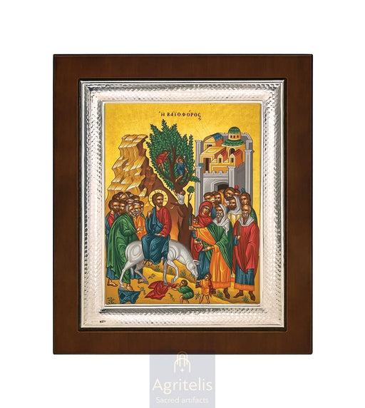 Сребрна икона, Αγριτέλης црквени предмети, ieraskevi.com, УЛАЗАК ГОСПОДЊИ У ЈЕРУСАЛИМ 26,5 x 21,5 cm