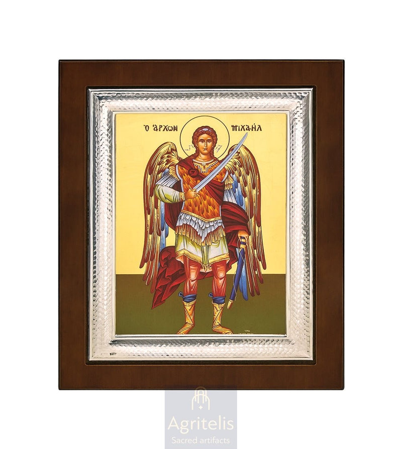 Серебряная икона, Αγριτέλης церковные, ieraskevi.com, АРХАНГЕЛ МИХАИЛ ВО ВЕСЬ РОСТ 26,5 x 21,5 cm