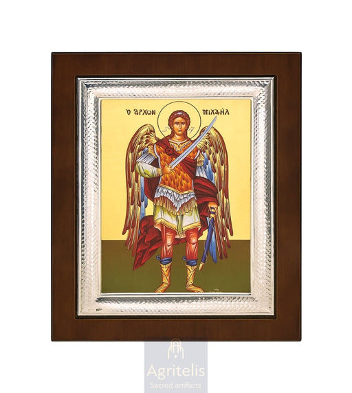 Сребрна икона, Αγριτέλης црквени предмети, ieraskevi.com, АРХАНГЕЛ МИХАИЛО ЦЕЛОКУПНА ФИГУРА 26,5 x 21,5 cm