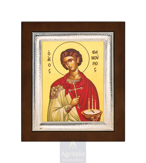 Сребрна икона, Αγριτέλης црквени предмети, ieraskevi.com, СВЕТИ ФАНУРИЈЕ СА ПИТОМ 26,5 x 21,5 cm