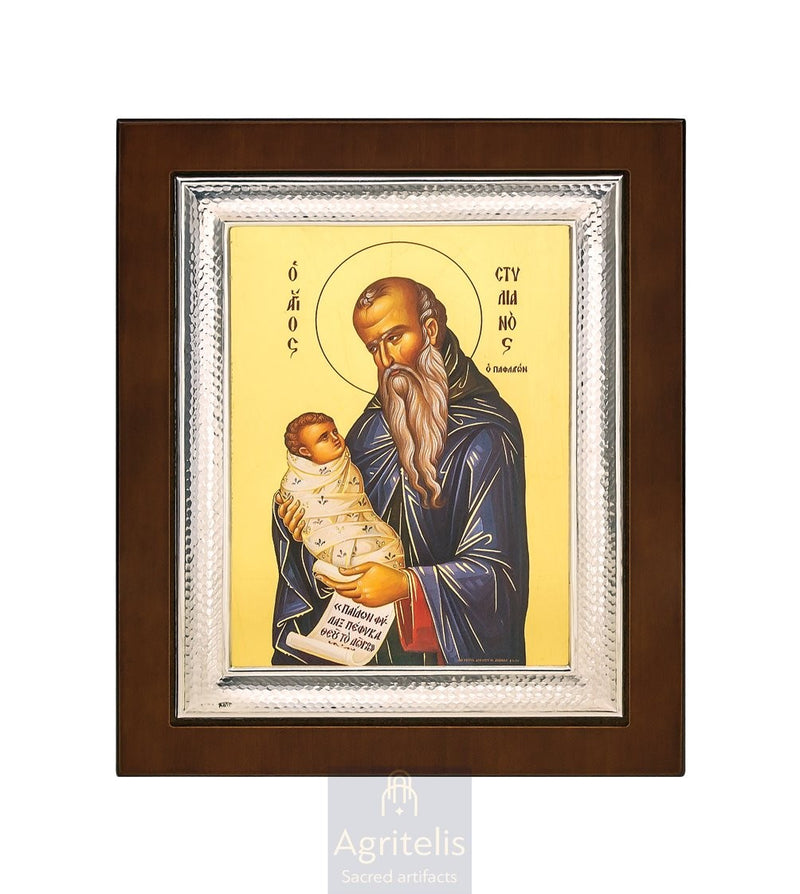 Серебряная икона, Αγριτέλης церковные, ieraskevi.com, святой Стилиан 26,5 x 21,5 cm