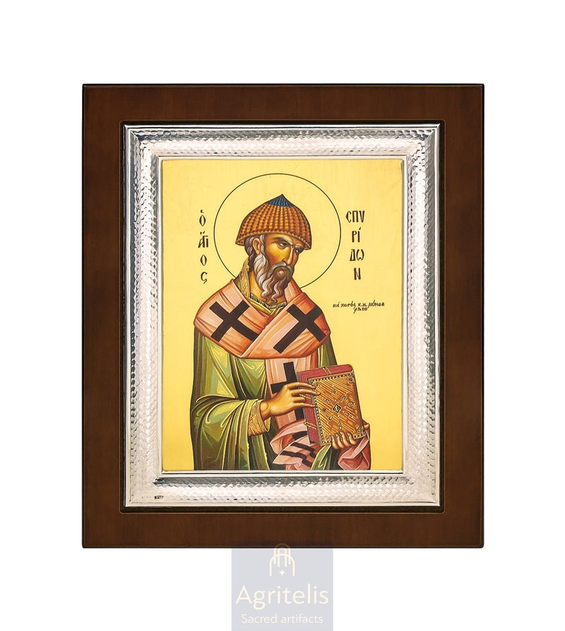 Silver Icon, Agritelis Church Supplies, ieraskevi.com, Saint Spyridon — 26,5 x 21,5 cm