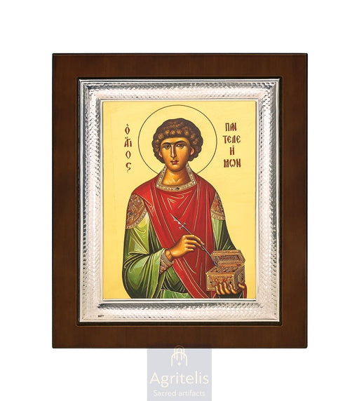 Сребрна икона, Αγριτέλης црквени предмети, ieraskevi.com, СВЕТИ ПАНТЕЛЕЈМОН 26,5 x 21,5 cm