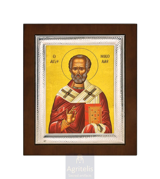 Icoană din argint, Agritelis Church Supplies, ieraskevi.com, Sfântul Nicolae — 26,5 x 21,5 cm
