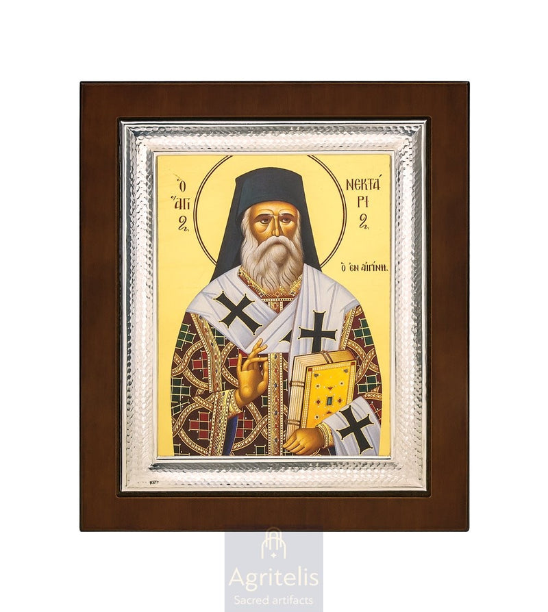Сребрна икона, Αγριτέλης црквени предмети, ieraskevi.com, СВЕТИ НЕКТАРИЈЕ 26,5 x 21,5 cm