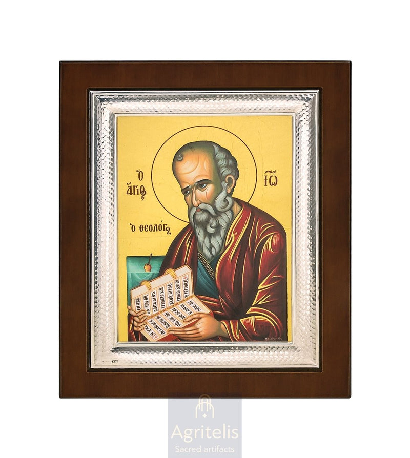 Saint John the Theologian — 925 Silver Icon, 26.5 × 21.5 cm