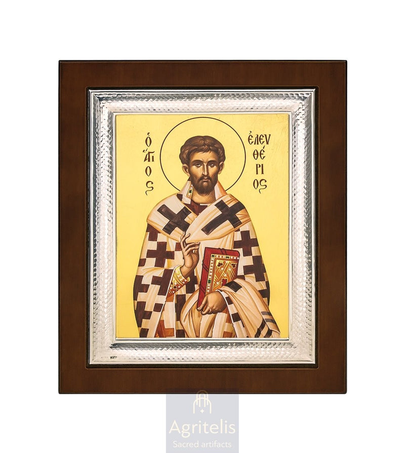 Silver Icon, Agritelis Church Supplies, ieraskevi.com, Saint Eleutherios — 26,5 x 21,5 cm