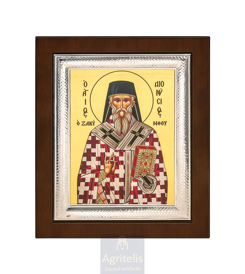 Silver Icon, Agritelis Church Supplies, ieraskevi.com, Saint Dionysios — 26,5 x 21,5 cm